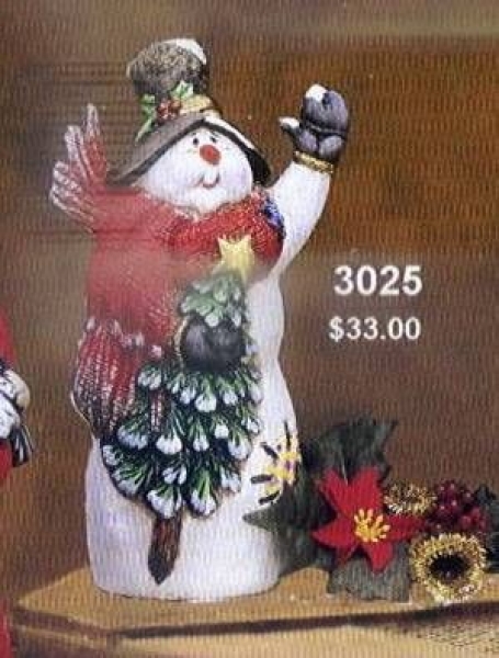 Schneemann mit Tannenbaum – 25 cm hoch - Schrühware