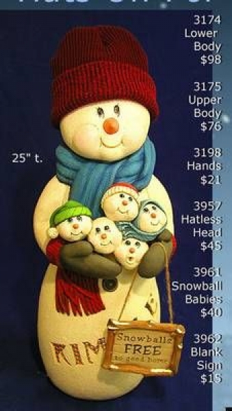 Großer hutloser Schneemann mit Vogelhaus – 63 cm hoch -  Schrühware