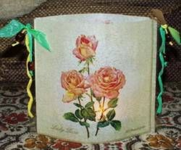 Lantern made of laminated motif for tealight -  Rose