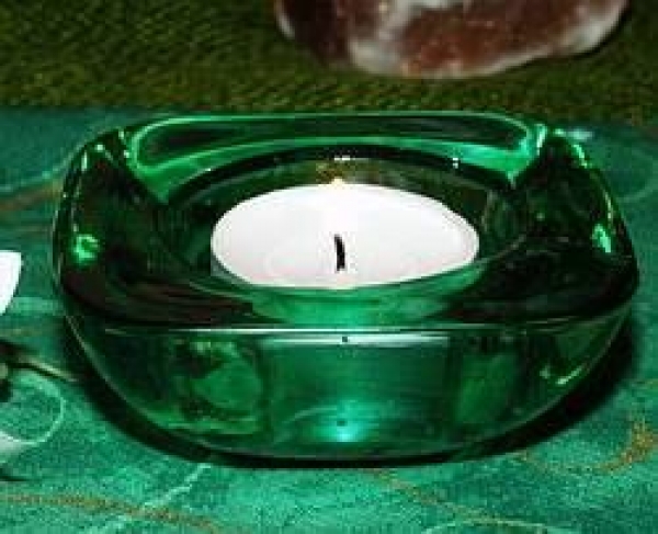 Glas-Teelichthalter - Quader – grün – 8 x 8 x 3,5 cm