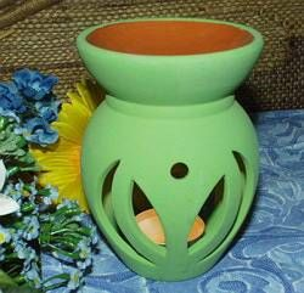 Keramik-Duftlampe - grün - 12 cm hoch - 9 cm Ø oben