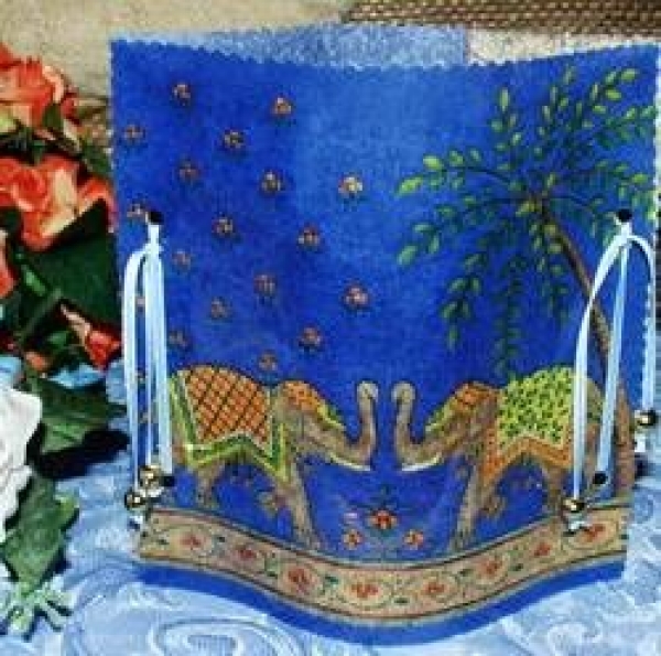 Lantern made of laminated motif for tealight - Elefanten - blau