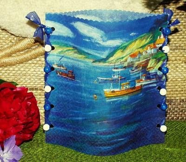 Lantern made of laminated motif for tealight - Im Hafen
