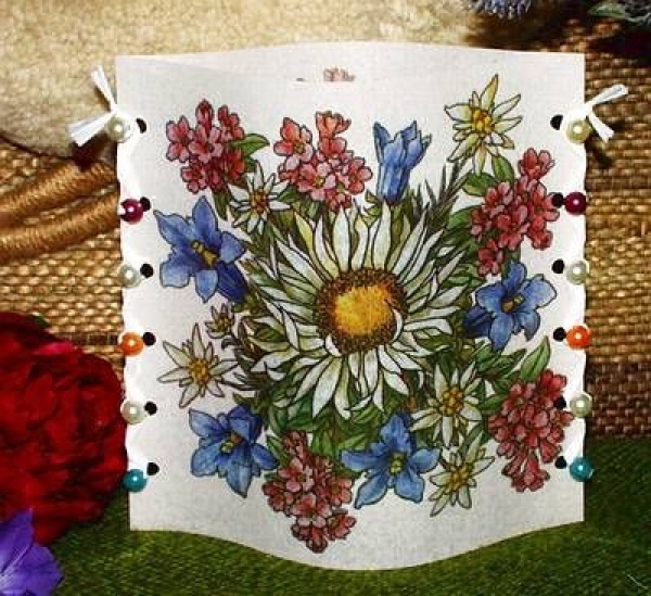 Folienwindlicht für Teelicht -  Alpenblumen