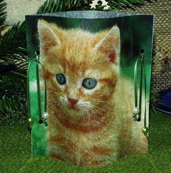 Lantern made of laminated motif for tealight - Katze
