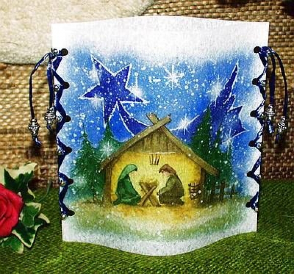 Lantern made of laminated motif for tealight - Heilige Nacht