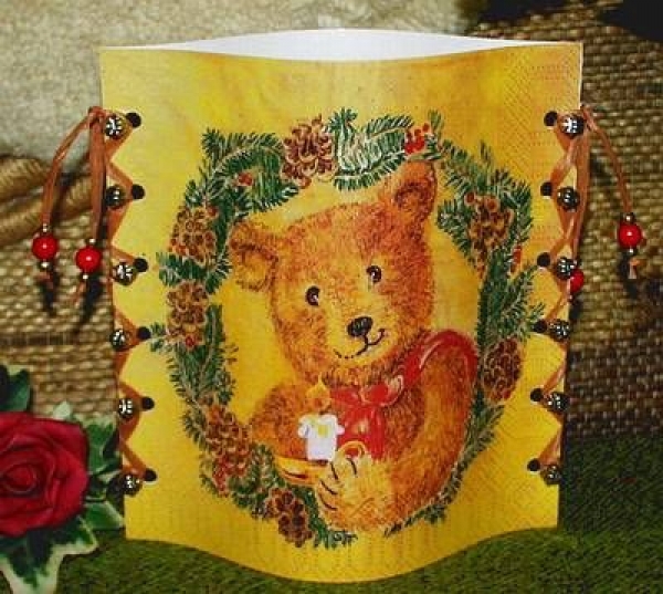 Folienwindlicht für Teelicht - Teddy mit Kerze