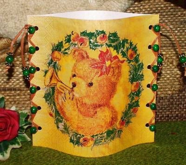 Lantern made of laminated motif for tealight - Teddy mit Kerze