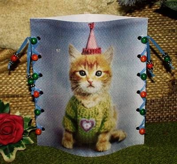 Folienwindlicht für Teelicht - Katze