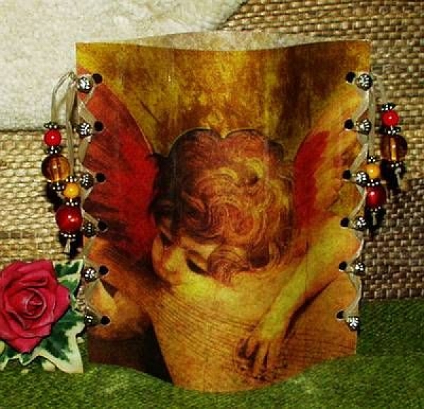 Lantern made of laminated motif for tealight -   Engel
