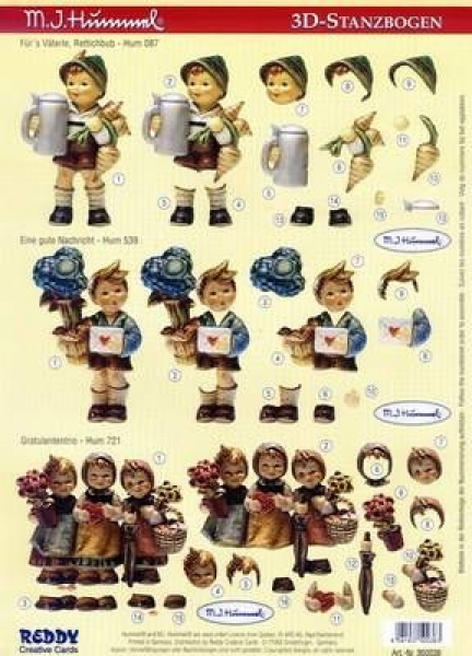 Hummel 3D-Stanzbogen – Für‘s Väterle - Rettichbub / Die gute Nachricht / Gratulantentrio