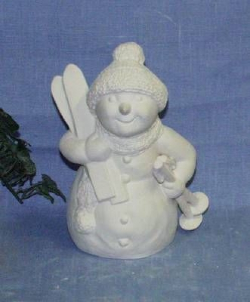 Schneemann mit Skiern – 22 cm hoch - Schrühware