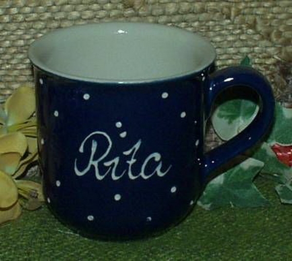 RKT - Namens-Tasse - Ein-Punkt-Blau – Rita
