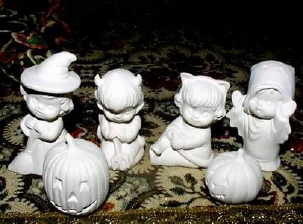 Halloween-Kids im 6er-Set – bis 6,5 cm hoch – Schrühware