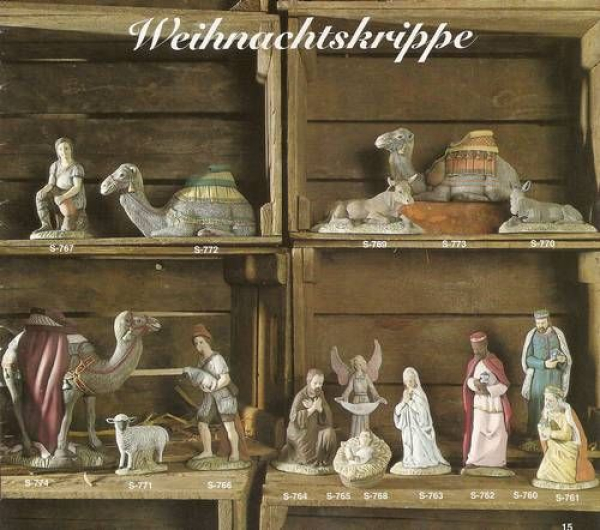 SCIOTO-Krippenfiguren – groß – kompletter Satz mit 15 Figuren bis 23 cm hoch – Schrühware