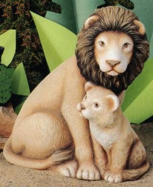 Löwe mit Jungem - 28 cm hoch - Schrühware
