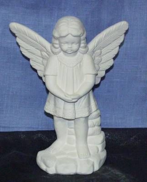kleiner Gartenengel - 21,5 cm hoch - Bisque