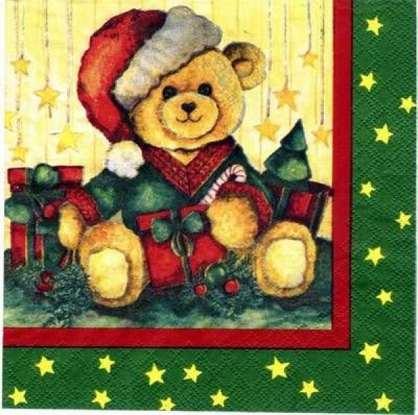 s0444 – Weihnachtsteddy - Serviette 33 x 33 cm - Restbestand - Stückpreis