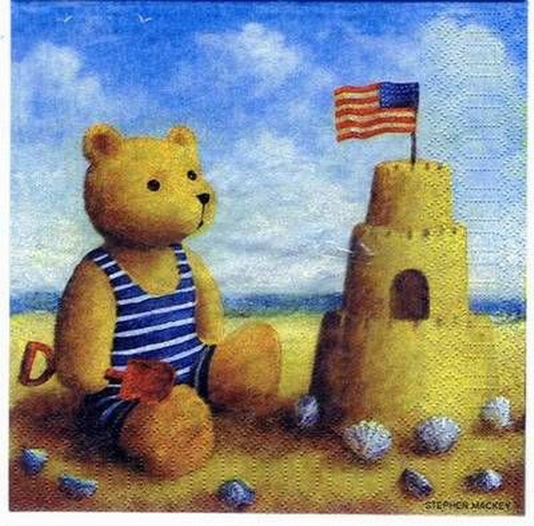 s1609 – Teddy am Strand – Servietten – Packung – 20 Stück