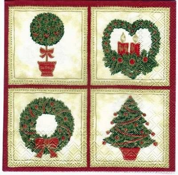 s2154 - Wreath and tree - cream red - Servietten - Packung - 20 Stück