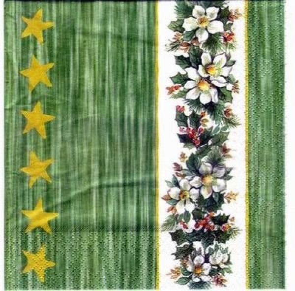 s2463 - Christrosenborte - grün - Napkins - Package - 40 pcs.