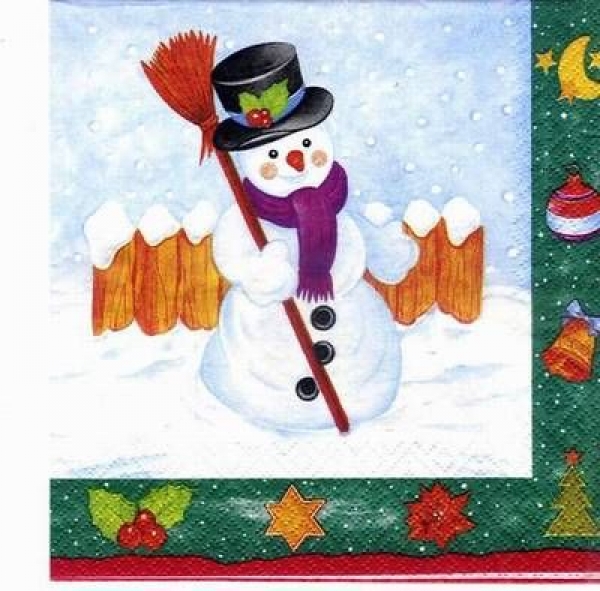 s2552 - Snowman - green - Servietten - Packung 20 Stück