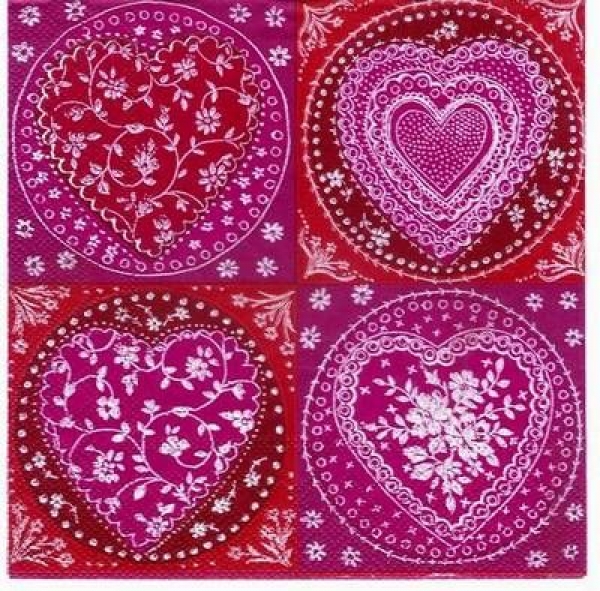 s3057 - Lace Hearts - red - Servietten - Packung - 20 Stück.