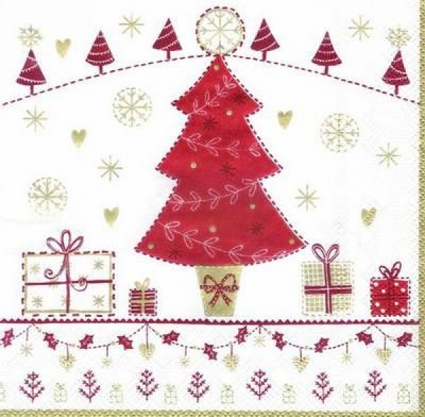 s3743 - Country Christmas Tree - white red- Napkins - Package - 20 pcs.