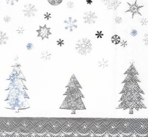 s3759 - Snowflakes on Trees - white silver- Servietten - Packung - 20 Stück