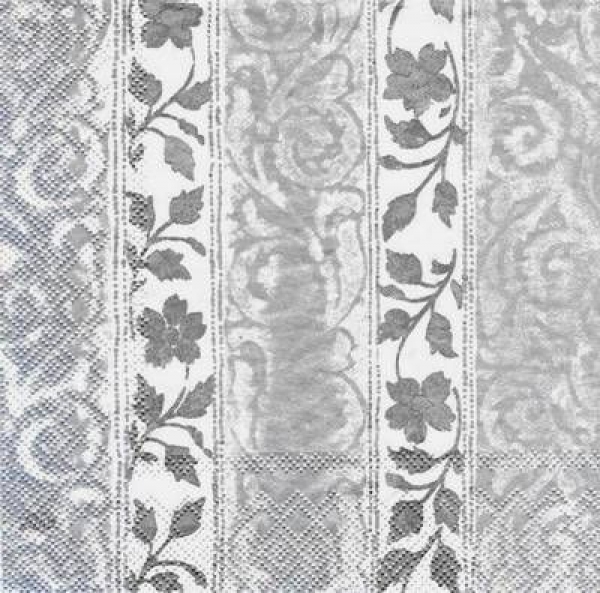 s4342 - Damask Flowers - silver - Servietten - Packung - 20 Stück