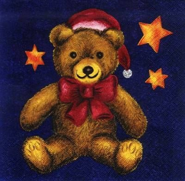 s4xx0003 - Teddy in der Weihnachtsnacht - Servietten - Packung - 20 Stück