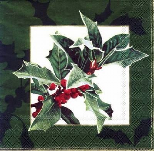 s5114 - Holly Branche - dark green - Servietten - Packung - 20 Stück