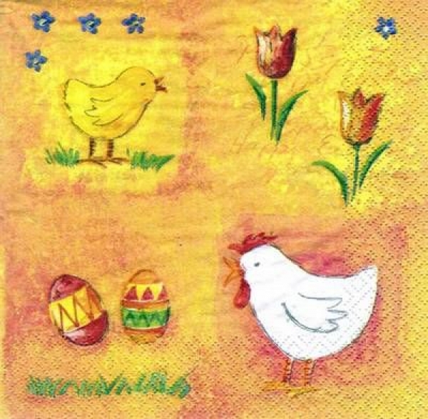 s5662 - Chick and Hen - orange - Servietten - Packung - 20 Stück