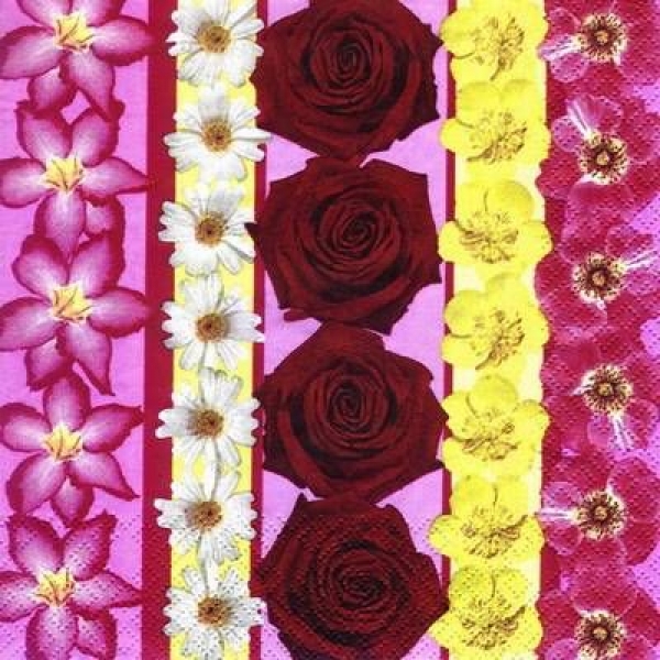 s6487 - Flower Stripes - Servietten - Packung - 20 Stück.