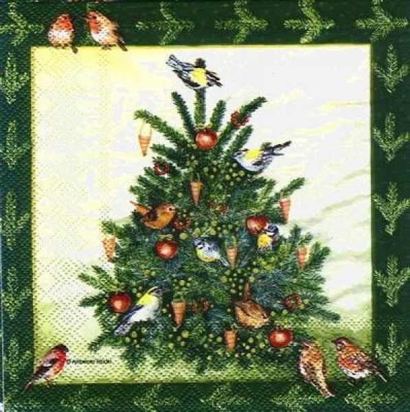 s6642 - X-Mas Birds - green - AMBIENTE - Serviette - 33x 33 cm - Stückpreis - Restbestand