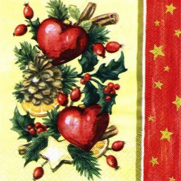 s6760 - Weihnachtsherzen - gelb - Serviette - Stückpreis