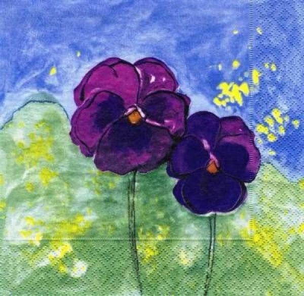 s7056 - Pansies – violett/blau/grün - Servietten - Packung - 20 Stück