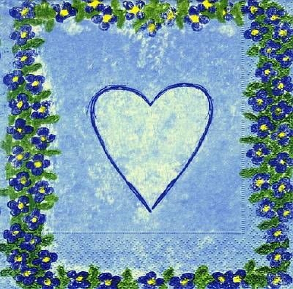 s7072 - Coeur et fleur - pastell blau - Servietten - Packung - 20 Stück