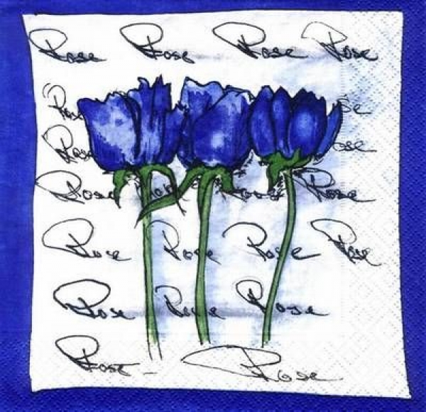 s7073 - Rosentrio – blue/weiß/grün - Servietten - Packung - 20 Stück