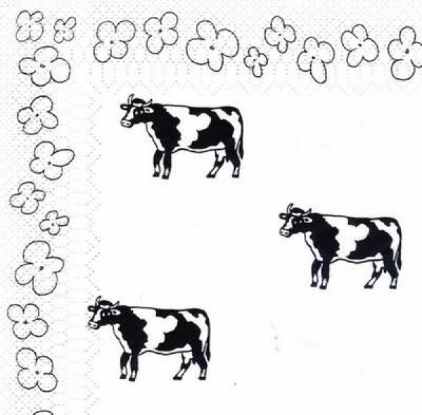 s7442 – Kühe – schwarzweiß – Servietten – 33 x 33 cm - Packung – 20 Stück