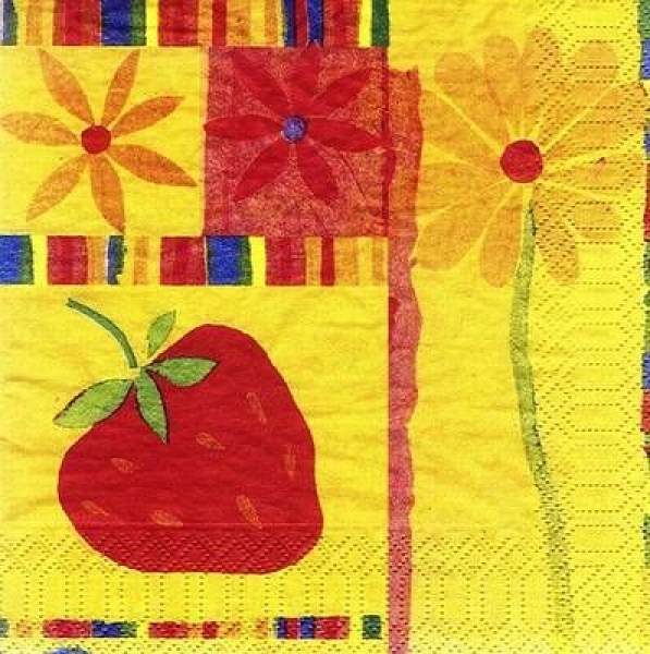 s7627 - Flower and Strawberry - Servietten - Packung - 20 Stück
