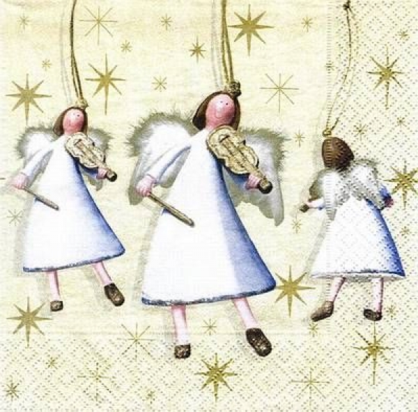 s7729 - Angels with Violin - cream - Servietten - Packung - 20 Stück.