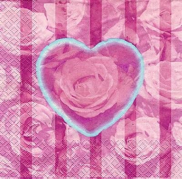 s7736 - Roses - Heart and Stripes - rose - Servietten - Packung - 20 Stück