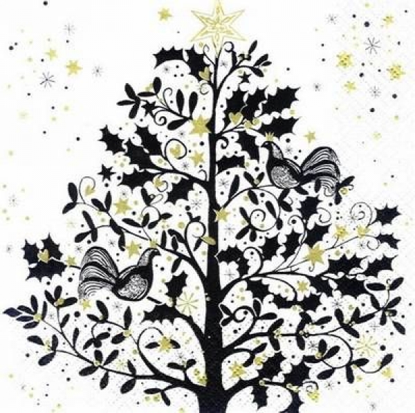 s7779 - Zauberbaum - weiß/schwarz - Servietten - Packung - 20 Stück.
