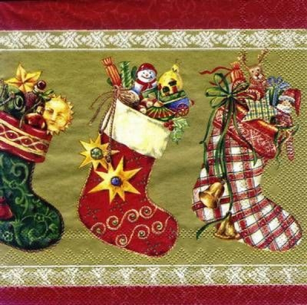s7872 - Christmas Stocking - gold - Servietten - Packung - 20 Stück