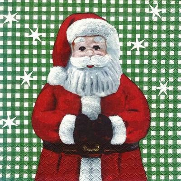 s8454 - Weihnachtsmann - Vichykaro grün - Napkins - Package - 20 pcs.