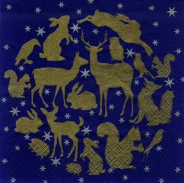 s8475 - Waldtiere - blau-gold - Servietten - Packung - 20 Stück