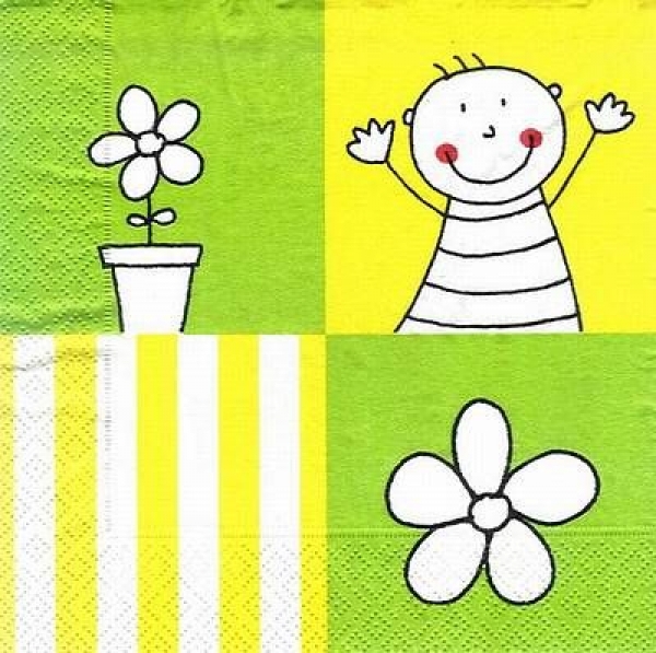 s8737 - gelb/grün mit Blume - Servietten - Packung - 20 Stück