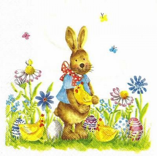 s9458 - Rabbit with Chicks - Servietten - Packung - 20 Stück