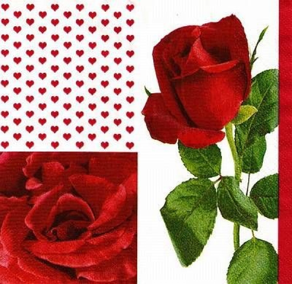 s9618 - Hearts + Roses - Napkins - Package - 20 pcs.